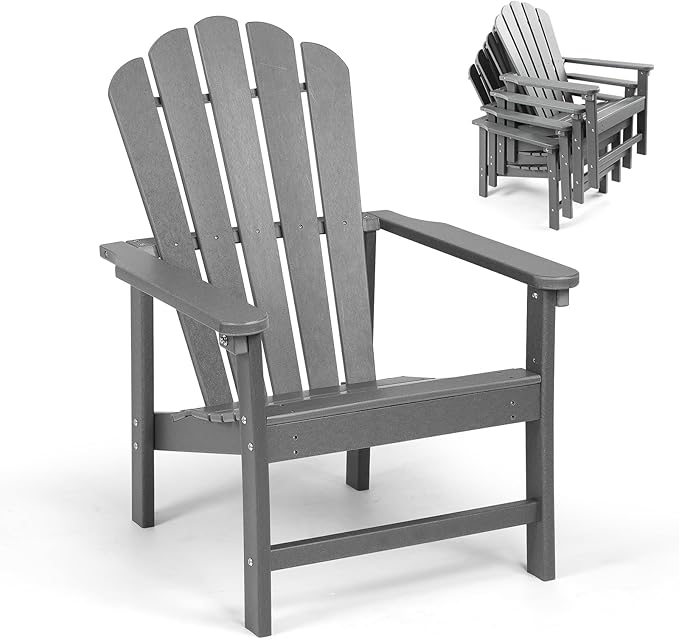 Stackable Adirondack Chair, Space Saving HDPE All-Weather Fire Pit Chairs for Outdoor Lawn Porch Deck