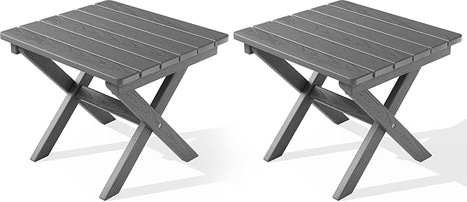 SERWALL Folding Outdoor Side Table Set of 2, Portable Adirondack Side Table, Gray - Photo 1