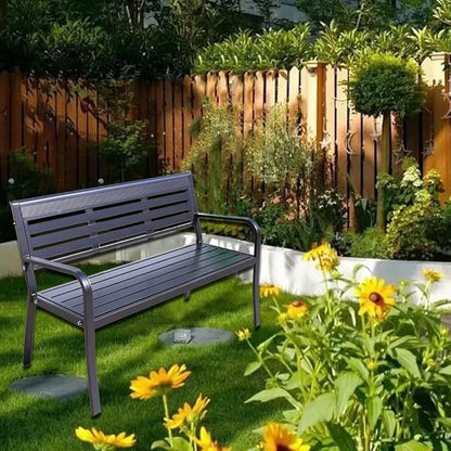 Metal Garden Bench 2-Seater, Aluminum Park Bench with Backrest and Armrests, Weatherproof Outdoor Furniture Loveseat(Natural)