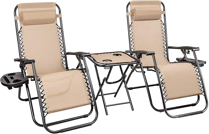 Homall 3 Pcs Zero Gravity Chair Patio Folding Recliner Outdoor Chaise Lounge Chairs Portable Reclining Chair Set with - Photo 1