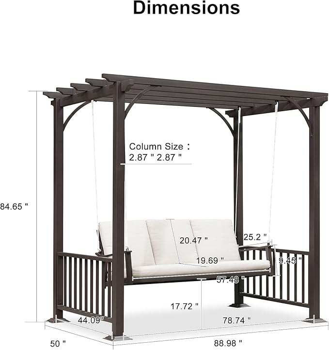 PURPLE LEAF 3-Seat Porch Swing with 12 Clear LED Lights Outdoor Metal Pergola Swing Hanging Cloud Swing Chair for - Photo 9