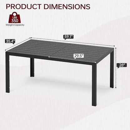 PIZZELLO Patio Dining Table for 6, 59" Rectangular Outdoor Patio Tables with Wood-Like HDPE Slat Top, All Weather Metal Outdoor Dining Table for Lawn Backyard Garden, Black