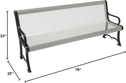 COATEDOUTDOORFURNITURE Coated Outdoor Furniture Heavy-Duty Outdoor Bench Thermoplastic Coated, Expanded Metal, Commercial-Grade Garden Bench, Made in America (Portable with Back, 6 Ft, Gray)