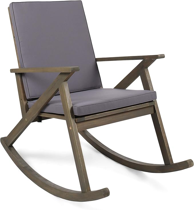 Christopher Knight Home Outdoor Acacia Wood Rocking Chair, Grey/Grey Cushion