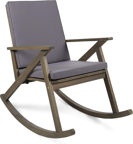 Christopher Knight Home Outdoor Acacia Wood Rocking Chair, Grey/Grey Cushion