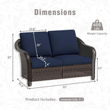 3 Piece Patio Wicker Conversation Set, All-Weather Use Outdoor Wicker Loveseat with 2 PE Rattan Chair, Ideal for Porch - Photo 3