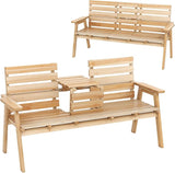 Tangkula Outdoor Fir Wood Bench with Foldable Middle Table, 2-3 Person Garden Bench with Backrest and Armrests - Photo 1