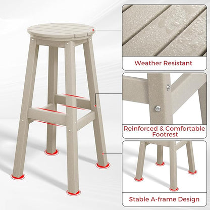 Costaelm 29" Height Outdoor Bar Stools, All-Weather Bar Stools, Adirondack Poly Patio Round Bar Stool for Patio, Deck, Kitchen Counter and Garden, Sand