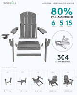 SERWALL 5-Piece Folding Adirondack Chair and Ottoman and Table Set, HDPE Adjustable Adirondack Chairs Set, Grey - Photo 7