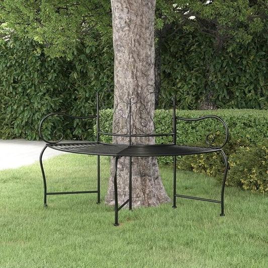 Tree Bench 59.1 Inch Black Steel Outdoor Patio Furniture, Wrap Around Garden for Trees, Weather-Resistant Metal Bench Seat for Yard, Lawn, Park, Durable & Stylish Backyard Decor