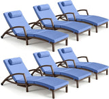 Chaise Lounge Chairs Outdoor Set of 6, Comfy Outside Wicker Patio Pool Lounge Chair w/ 5 Adjustable Back Angle - Photo 1