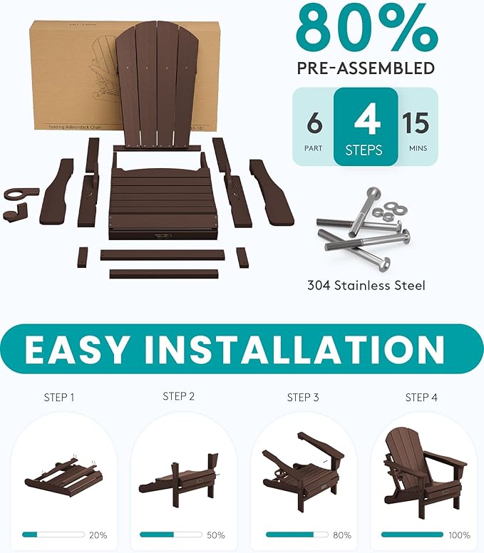 SERWALL Folding Adirondack Chair Set of 2 - Photo 5