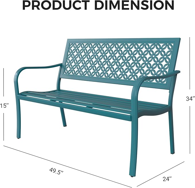 Grand patio 50" Outdoor Bench, Garden Benches with Anti-Rust Metal Powder Coated Frame, Patio Bench for Front Porch Park Outside Furniture Decor, Lake Shore