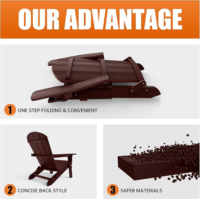 YEFU Adirondack Chair, Foldable Oversized Plastic Adirondack Chair Set of 4 with Cup Holder - Photo 4
