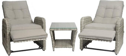 Elle Decor Vallauris Patio Outdoor Furniture Collection, Premium All Weather Wicker, 3 Piece Reclining Set, Gray