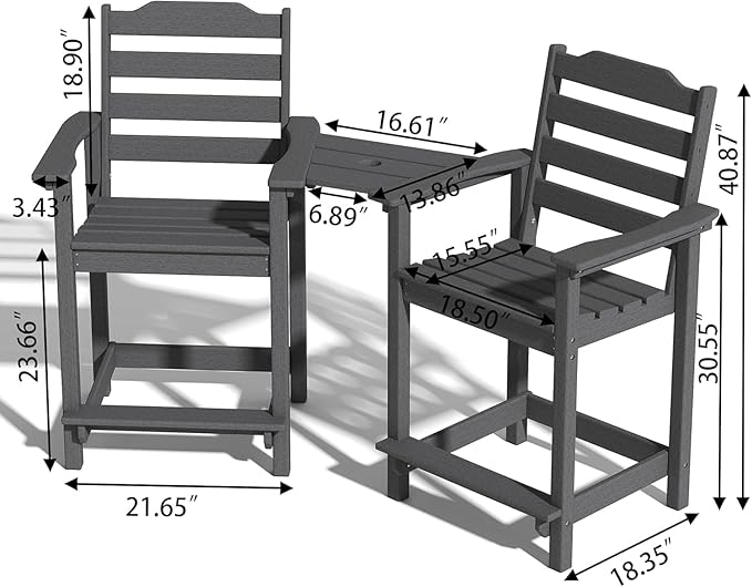 Tall Adirondack Chair, All Weather Resistant Adirondack Bar Stools for Patio, Lawn, Garden, Swimming Pool - Photo 2