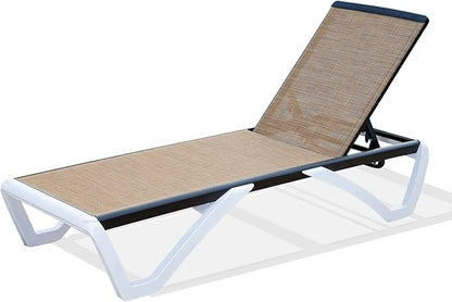 Domi Chaise Lounge Outdoor, Patio Lounge Chair with Aluminum Frame, All Weather Pool Lounge Chair for Deck Lawn Backyard, Brown Textilene