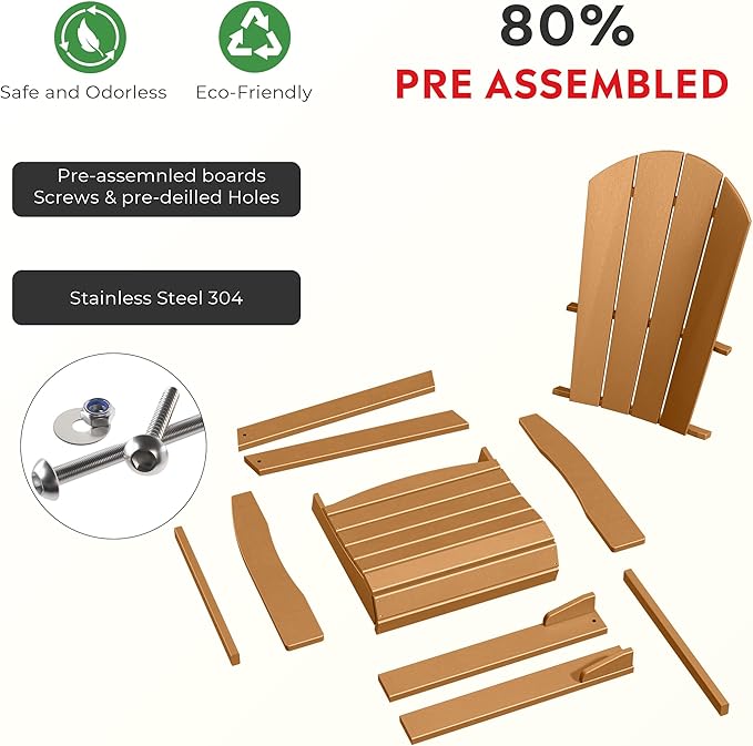Costaelm Outdoor Adirondack Chair, HDPE Patio Balcony Chair, Portside Seashell Nautical Curveback Adirondack Chair and Fire Pit Chairs, Teak
