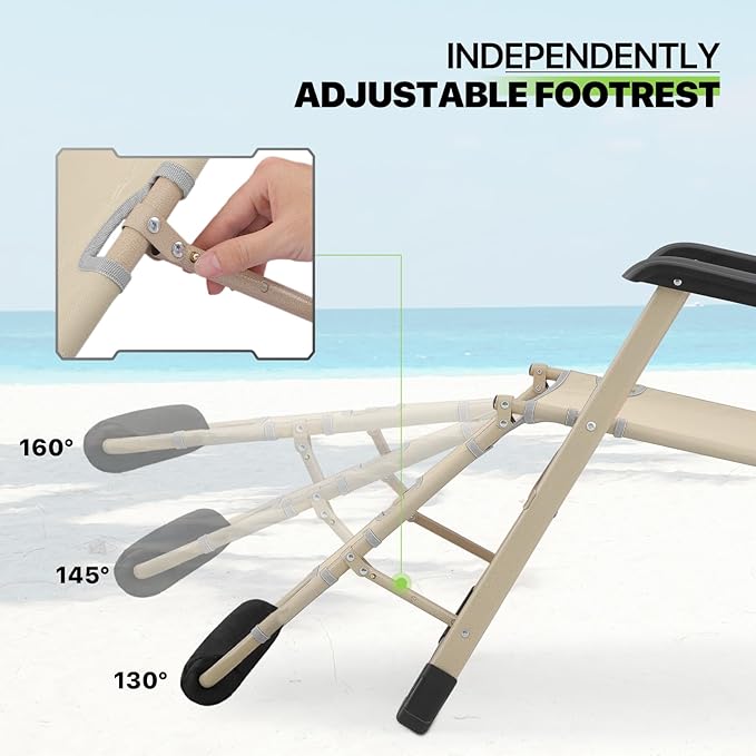 Magshion Folding Reclining 3-Position Patio Chair Outdoor Lounge Chair with Footrest Folding Portable Outside Recliner Chair for Poolside Backyard Beach, 330 lbs (Cream)