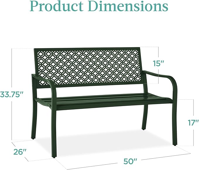 Best Choice Products Outdoor Bench 2-Person Metal Steel Benches Furniture for Garden, Patio, Porch - Photo 2