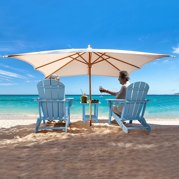VINGLI Plastic Adirondack Chair with Table, Folding with Cup Holder, Waterproof HDPE Material, Comfortable 380lb Weight Capacity for Outdoor Pool Patio Lounge Chair Lawn Furniture Firepit (Blue)