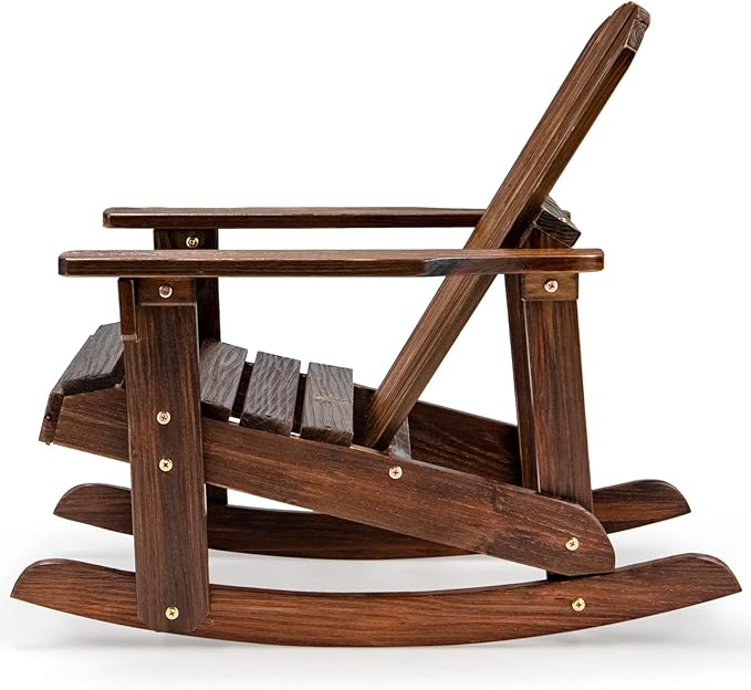 Giantex Wooden Adirondack Rocking Chairs Set of 4 - Kids Outdoor Rocker with Slatted seat, Smooth Rocking Feet, 300LBS Weight Capacity, Porch Rocking Chair for Balcony, Backyard, Poolside (4, Coffee)