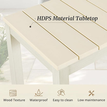 Outdoor Bar Table, 38" Patio Bar Height Counter Console Table, Waterproof HDPS Slatted Top, Weather Resistant, Hot Tub, Balcony, Yard, Indoor or Outdoor Use, Sand