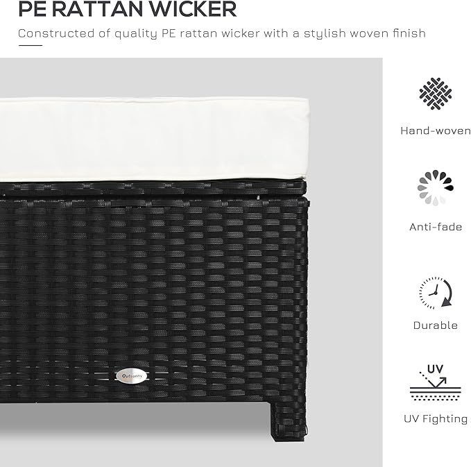 Outsunny 2 Piece 20" Patio Wicker Ottoman with Thick Padded Cushion, Multipurpose Outdoor PE Rattan Footrest - Photo 5