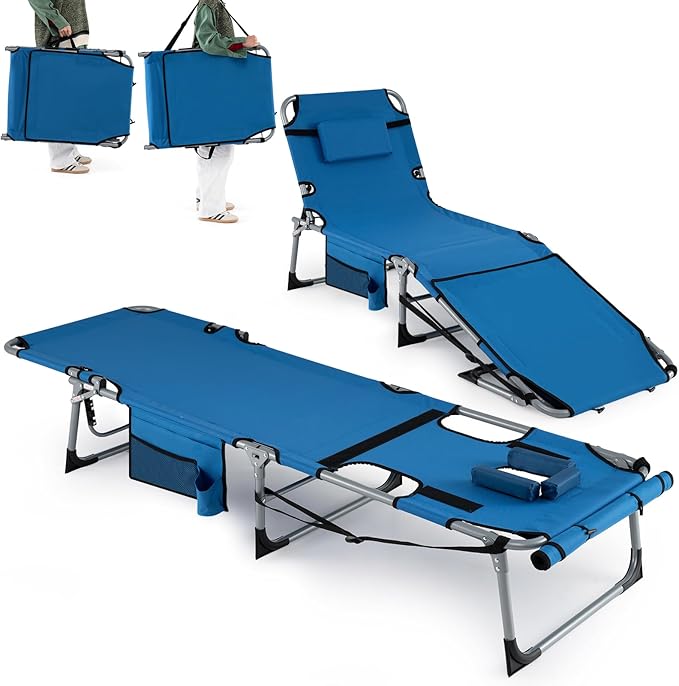 Goplus Tanning Chair with Face Arm Holes, Portable Sunbathing Chair w/4-Level Backrest, Head Pillow - Photo 1