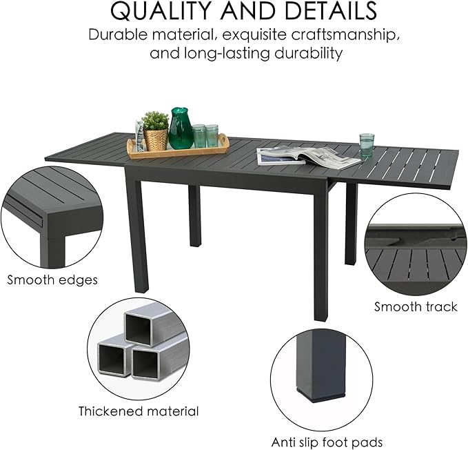 Kozyard Expandable Outdoor Patio Dining Table, 43"–86.6" Adjustable Length, All-Aluminum Frame, Weather & Rust Resistant - Photo 6