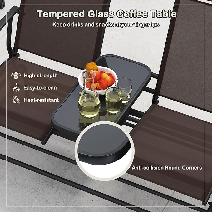 Tangkula 2 Person Swing Glider Chair, Patio Rocking Loveseat w/Center Tempered Glass Table - Photo 5