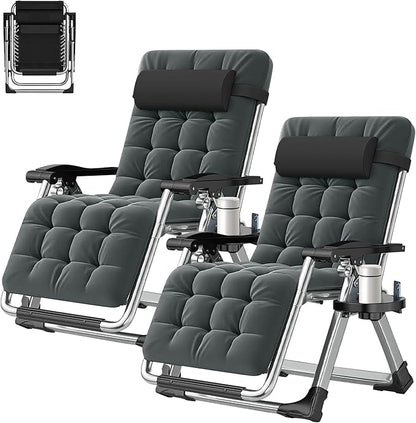 ABORON 2 Pack Zero Gravity Chair, Outdoor Lounge Chairs Sun Loungers with Removable Cushion,Headrest,Cup Holder,Reclining Patio Lounger Chair for Indoor and Outdoor