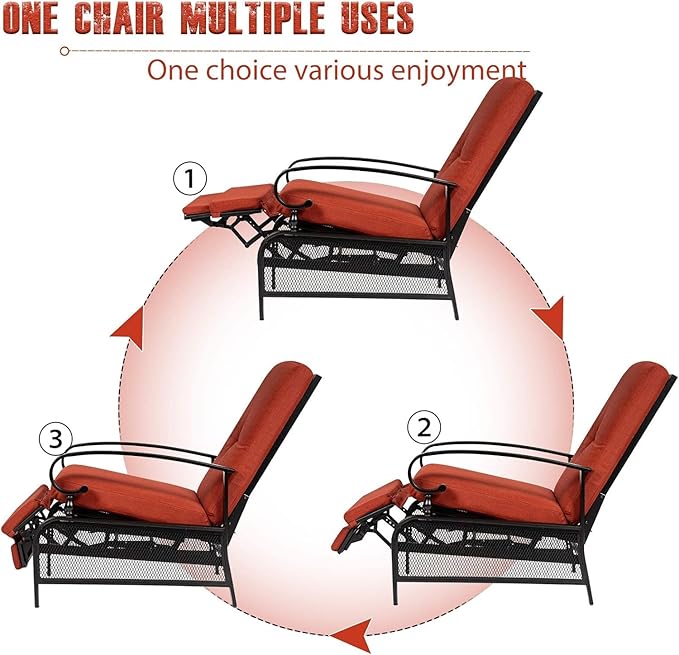 SUNCROWN Outdoor Recliner Chairs Patio Adjustable Relaxing Chair Outdoor Metal Furniture Chair with Thick Cushion and - Photo 4
