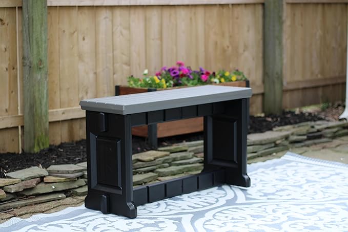 Bench, Deep Grey Top with Black Sides, 1 Pack - Proudly Made in The USA, Click and Lock Hardware-Free Assembly, Durable and Stylish Outdoor Seating
