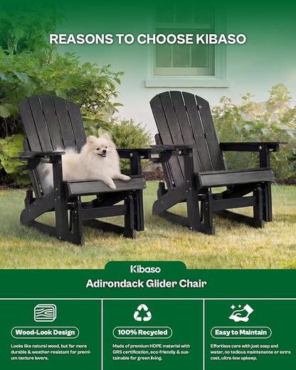 3-Position Adjustable Adirondack Chair with Cup Holder Set of 2, HDPE All-Weather Outdoor Glider Chair, Wood-Grain Fire Pit Chairs for Pool, Yard, Deck (Black)