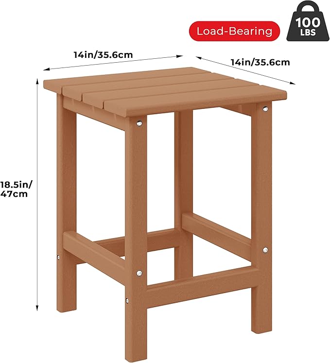 Costaelm Square Outdoor Side Tables, Adirondack Patio Tables for Outside, HDPE Patio End Table Weather Resistant, Balcony Table for Pool, Seaside, Backyard, Porch, Indoor Companion, Teak