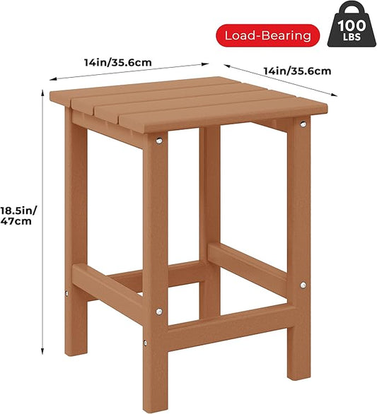 Costaelm Square Outdoor Side Tables, Adirondack Patio Tables for Outside, HDPE Patio End Table Weather Resistant, Balcony Table for Pool, Seaside, Backyard, Porch, Indoor Companion, Teak