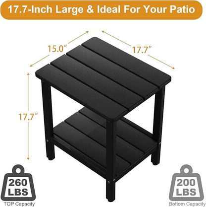 Outdoor Side Table, 17.7-Inch Small Patio Side Table with Adjustable Feet, All-Weather HDPE Adirondack End Table for Porch Deck Balcony Pool, Easy Maintenance, Black