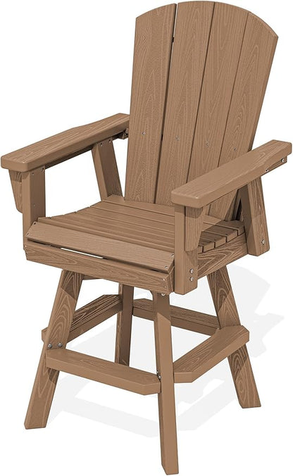 SERWALL HDPE Swivel Adirondack Bar Chair, Swivel Balcony Adirondack Chair, Outdoor Bar Height Barstools for Bistro, Poolside, Garden, Brown
