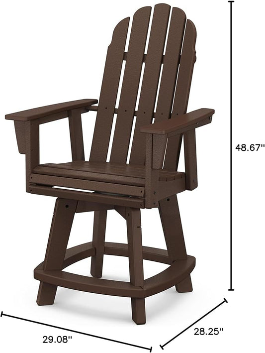 POLYWOOD® Vineyard Curveback Adirondack Swivel Counter Chair in Mahogany