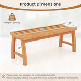 Tangkula Teak Wood Outdoor Bench, 2-Person Patio Backless Garden Dining Bench with Contoured Slatted Seat - Photo 3