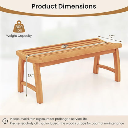 Tangkula Teak Wood Outdoor Bench, 2-Person Patio Backless Garden Dining Bench with Contoured Slatted Seat, 800 lbs Capacity, Outside Seating Furniture for Porch, Balcony, Deck & Yard (Natural)