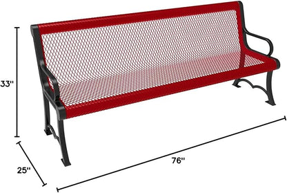 COATEDOUTDOORFURNITURE Coated Outdoor Furniture Heavy-Duty Outdoor Bench Thermoplastic Coated, Expanded Metal, Commercial-Grade Garden Bench, Made in America (Portable with Back, 6 Ft, Textured Red)