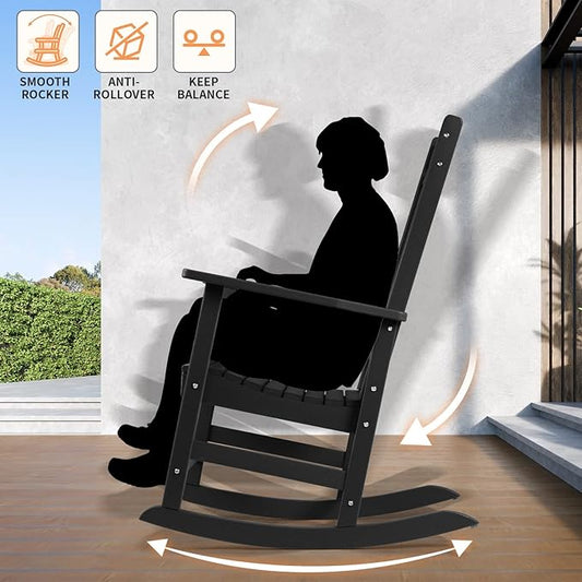 FUNBERRY Outdoor Rocking Chairs Set of 4, HDPE All Weather Poly Lumber Rocker, High Back Patio Rockers Easy Assembly