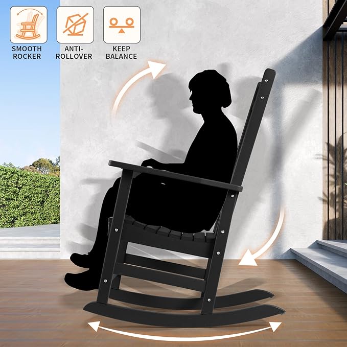 FUNBERRY Outdoor Rocking Chairs, HDPE All Weather Poly Lumber Rocker, High Back Patio Rockers Easy Assembly