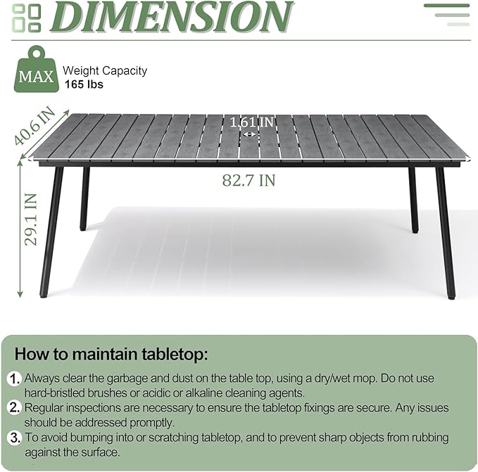 83" Patio Outdoor Dining Table for 6-8 - Photo 3