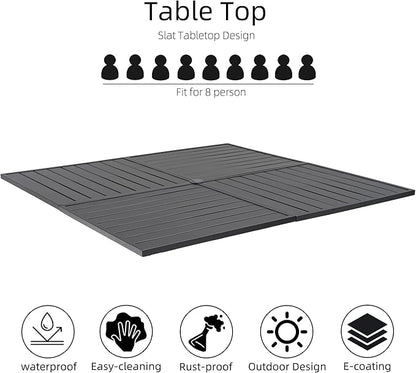 59" Large Square Outdoor Patio Table with Adjustable Umbrella Hole for 8 Person, 4.9ft All Weather Metal Outdoor Dining Table - Black
