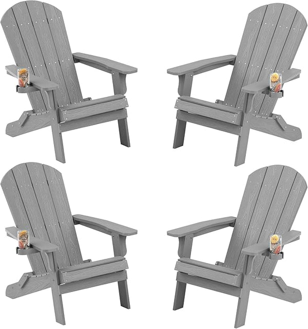 YEFU Adirondack Chair, Foldable Oversized Plastic Adirondack Chair Set of 4 with Cup Holder - Photo 1