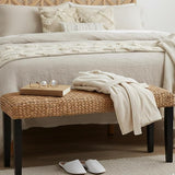 End of Bed Bench for Bedroom, 47" Entryway Bench with Solid Wood Acacia, Water Hyacinth Indoor Bench Seat - Photo 1