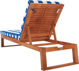SAFAVIEH Outdoor Collection Solano Natural Brown Solid Wood/Royal Blue & White Stripe Cushion Patio Adjustable Chaise - Photo 9